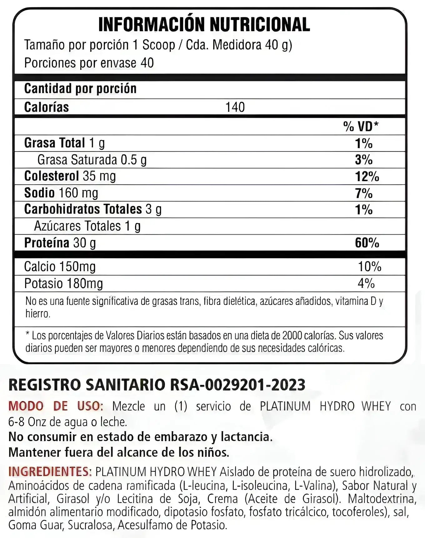 Platinum Hydrowhey Optimum Nutrition - Imagen 2